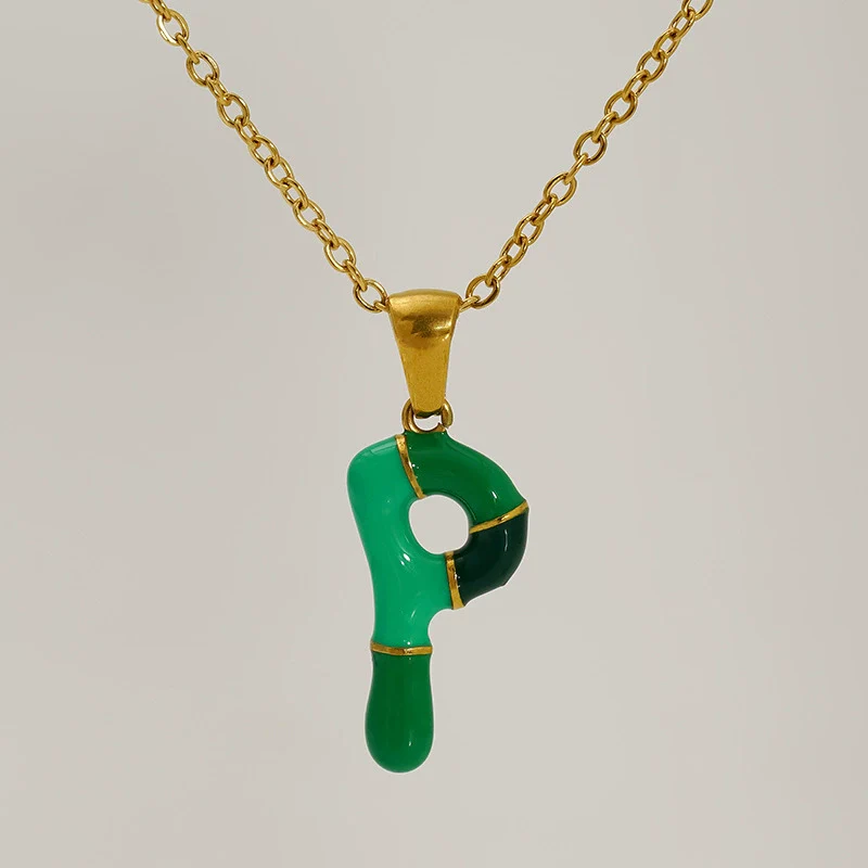Alphabet 316L Stainless Steel Oil Drop Pendant Necklace Accessories For Women - Image 19