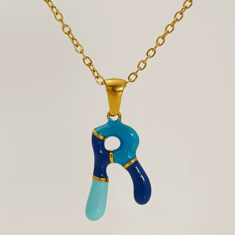 Alphabet 316L Stainless Steel Oil Drop Pendant Necklace Accessories For Women - Image 21