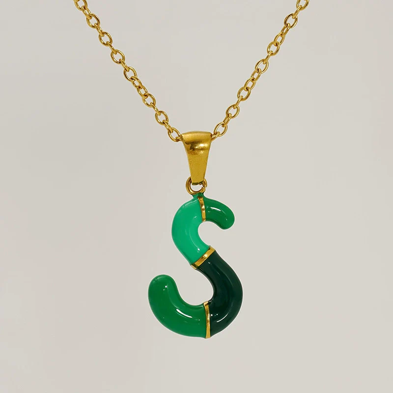 Alphabet 316L Stainless Steel Oil Drop Pendant Necklace Accessories For Women - Image 22