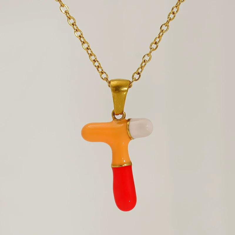 Alphabet 316L Stainless Steel Oil Drop Pendant Necklace Accessories For Women - Image 23