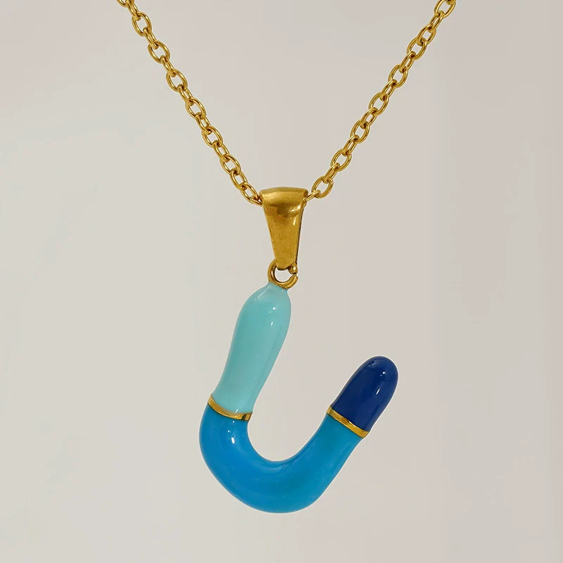Alphabet 316L Stainless Steel Oil Drop Pendant Necklace Accessories For Women - Image 24