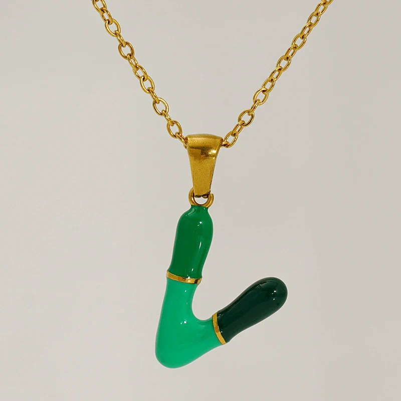Alphabet 316L Stainless Steel Oil Drop Pendant Necklace Accessories For Women - Image 25