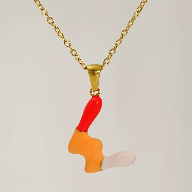 Alphabet 316L Stainless Steel Oil Drop Pendant Necklace Accessories For Women - Image 26