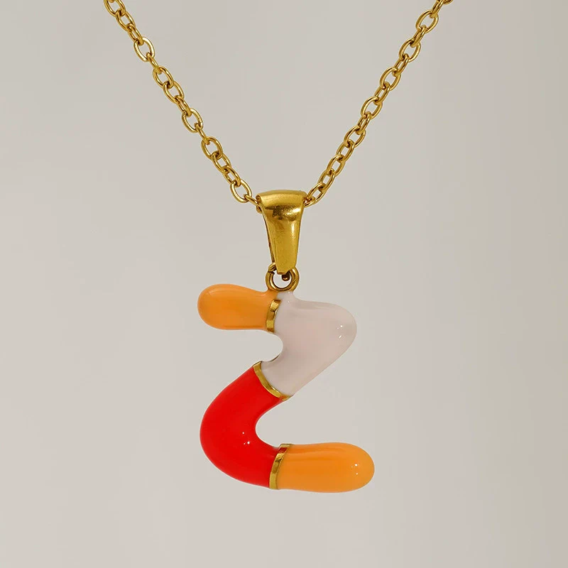 Alphabet 316L Stainless Steel Oil Drop Pendant Necklace Accessories For Women - Image 29
