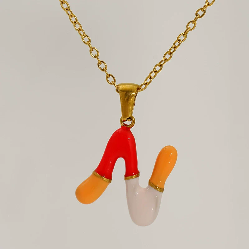 Alphabet 316L Stainless Steel Oil Drop Pendant Necklace Accessories For Women - Image 4