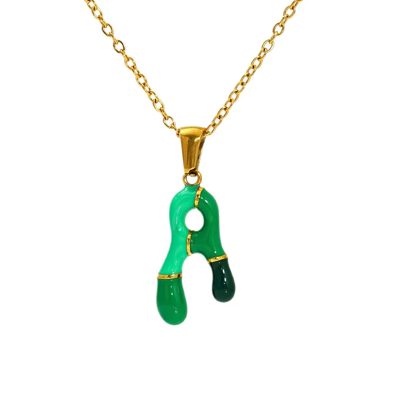 Alphabet 316L Stainless Steel Oil Drop Pendant Necklace Accessories For Women - Image 5