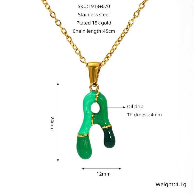 Alphabet 316L Stainless Steel Oil Drop Pendant Necklace Accessories For Women - Image 6