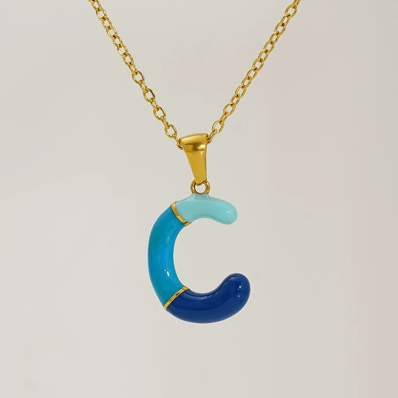 Alphabet 316L Stainless Steel Oil Drop Pendant Necklace Accessories For Women - Image 8
