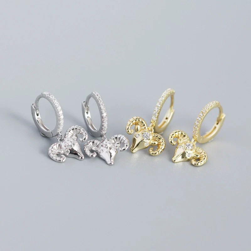 Animal Ear Buckle Sheep Head Diamond S925 Sterling Silver Electroplated Earrings