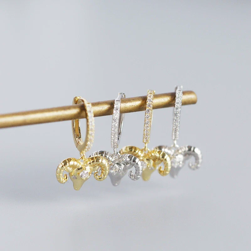 Animal Ear Buckle Sheep Head Diamond S925 Sterling Silver Electroplated Earrings - Image 2
