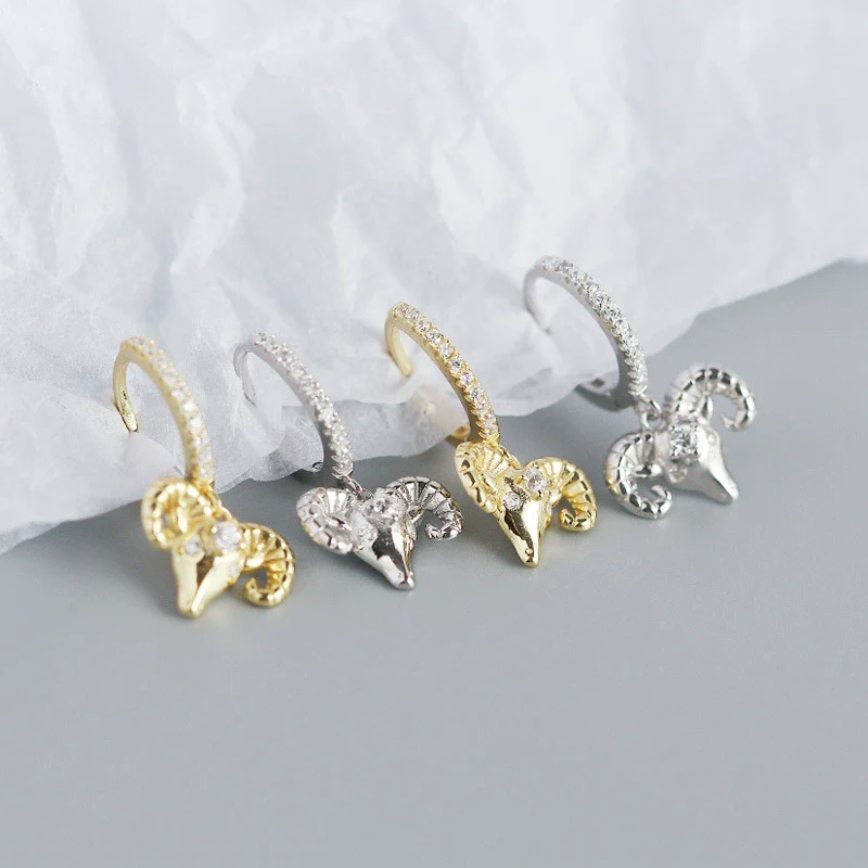 Animal Ear Buckle Sheep Head Diamond S925 Sterling Silver Electroplated Earrings - Image 4