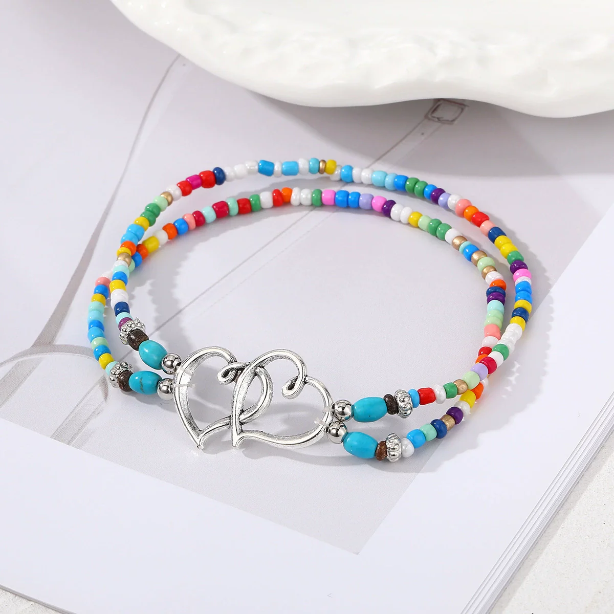 Anklet Alloy Geometric Style For Women With Rice Beads And Pine Stone Inlay - Image 3