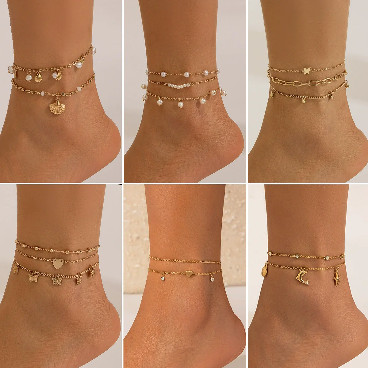 Anklet Alloy Imitation Pearl Star Butterfly Dolphin Animal Zodiac Design For Women