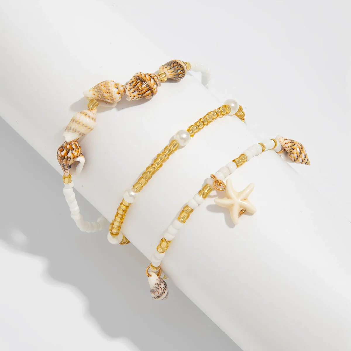 Anklet Natural Shell Starfish Imitation Pearls Animal Zodiac Elastic Rice Beads Casual Style Women's - Image 4