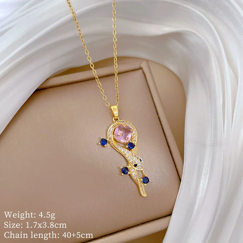 Antique Snake Full Diamond Cartoon Animal Zodiac Necklace Unisex Stainless Steel Copper - Image 7