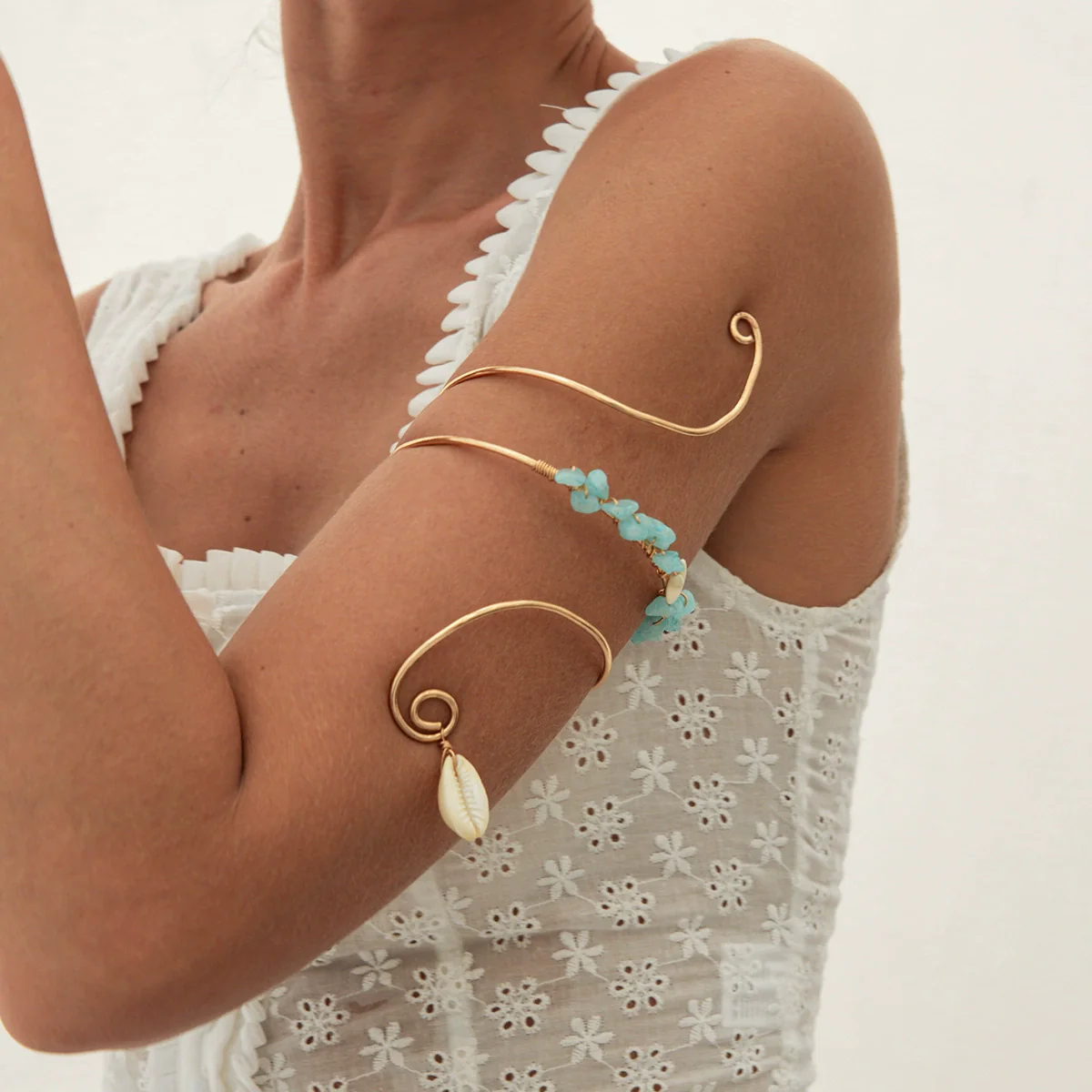 Arm Ring And Arm Bracelet Metal Electroplating Asymmetrical Gravel Spiral Shell Pendant For Women