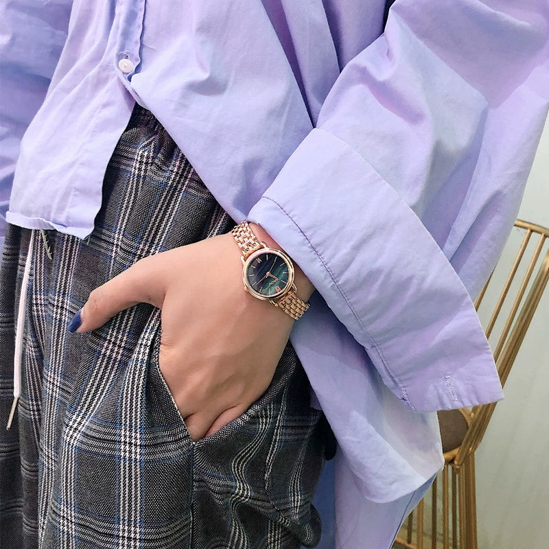 Artistic Alloy Metal Chain Watch For Female Middle School Students Round Dial Retro Style - Image 5