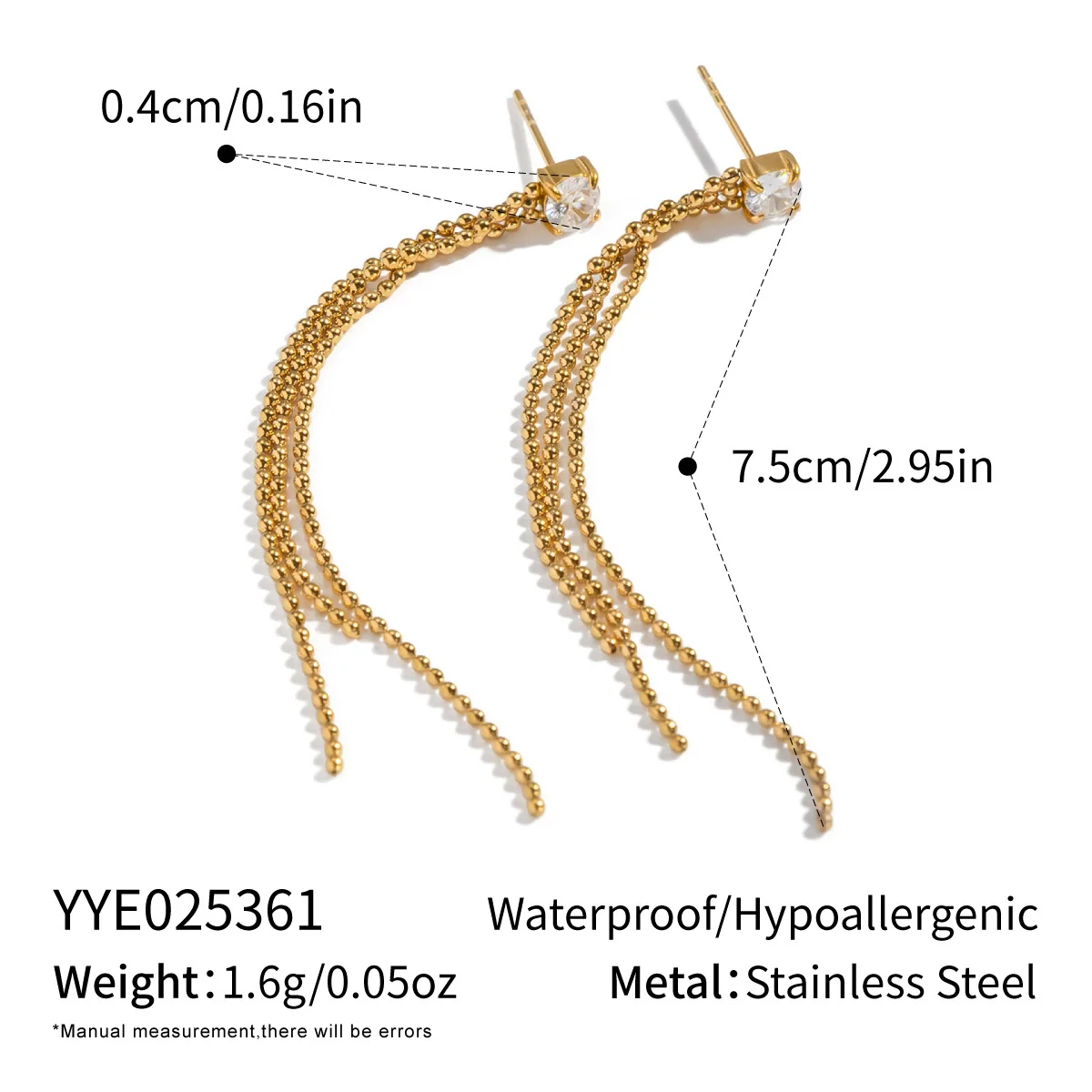 Autumn And Winter New Geometric Tassel Zircon Earrings For Women Stainless Steel Real Gold Plated Old Money Style Jewelry - Image 6