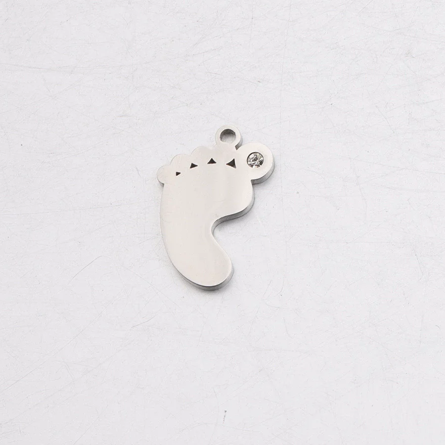 Baby Feet Pendant Stainless Steel Mirror Polished Jewelry Accessories With Rhinestone - Image 4