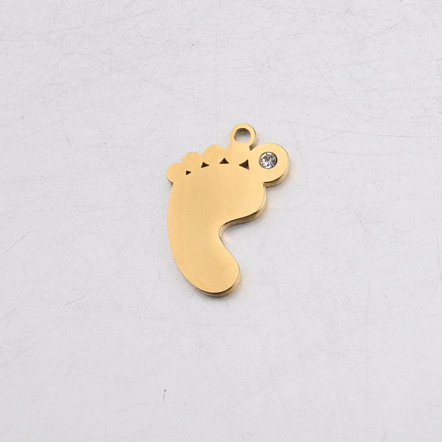 Baby Feet Pendant Stainless Steel Mirror Polished Jewelry Accessories With Rhinestone - Image 5