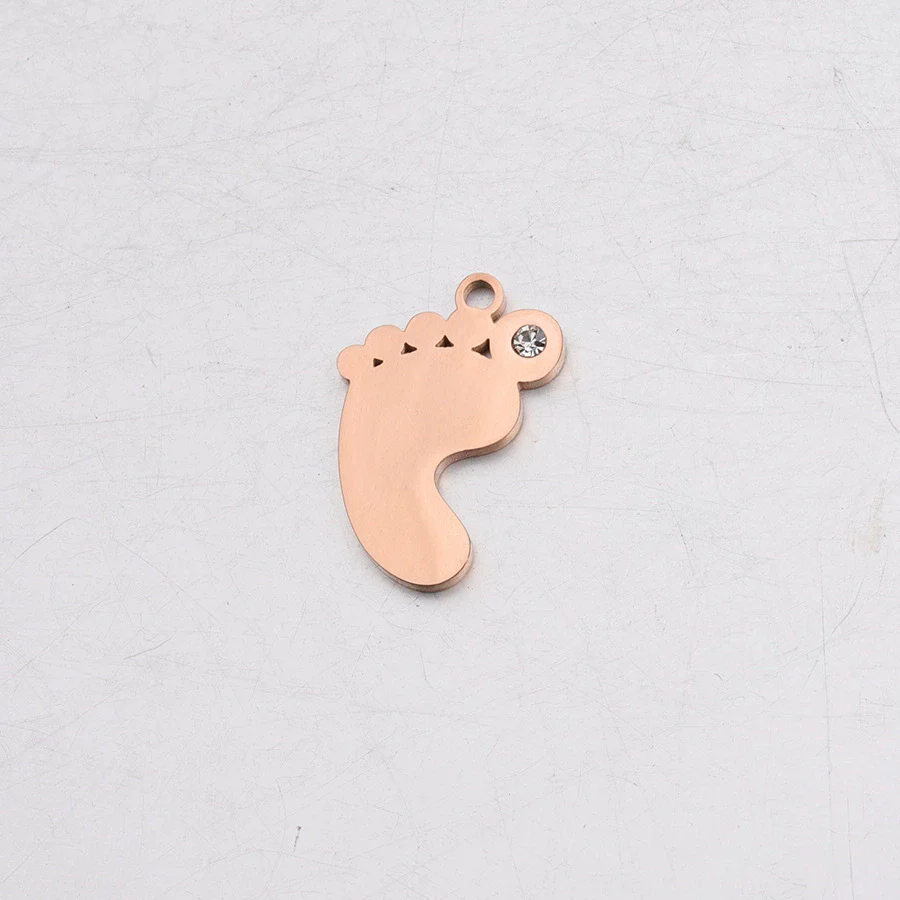 Baby Feet Pendant Stainless Steel Mirror Polished Jewelry Accessories With Rhinestone - Image 6