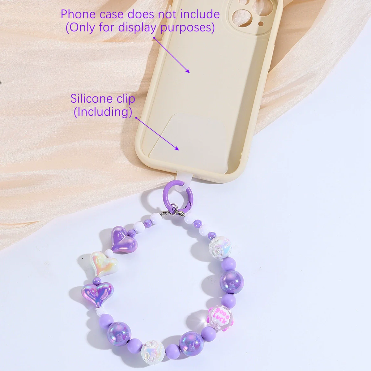 Bag Hanging Ornaments Plastic Resin Beaded Mixed Mobile Phone Chain With Love Water Drops Bell Pattern And Electroplating Treatment - Image 3