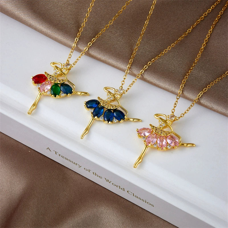 Ballet Girl Necklace Copper Titanium Steel With Cartoon Characters Mixed Gem Inlay Electroplating Ochain For Women Light Luxury Style - Image 2