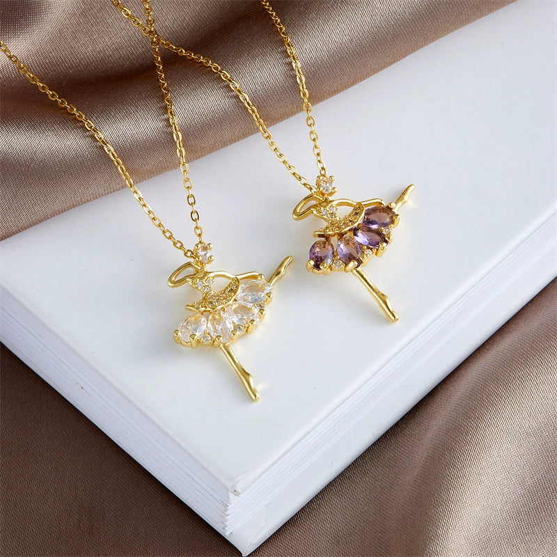 Ballet Girl Necklace Copper Titanium Steel With Cartoon Characters Mixed Gem Inlay Electroplating Ochain For Women Light Luxury Style - Image 3