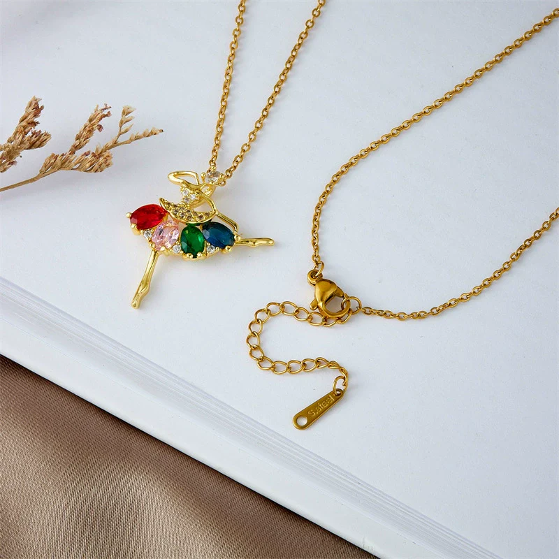 Ballet Girl Necklace Copper Titanium Steel With Cartoon Characters Mixed Gem Inlay Electroplating Ochain For Women Light Luxury Style - Image 4