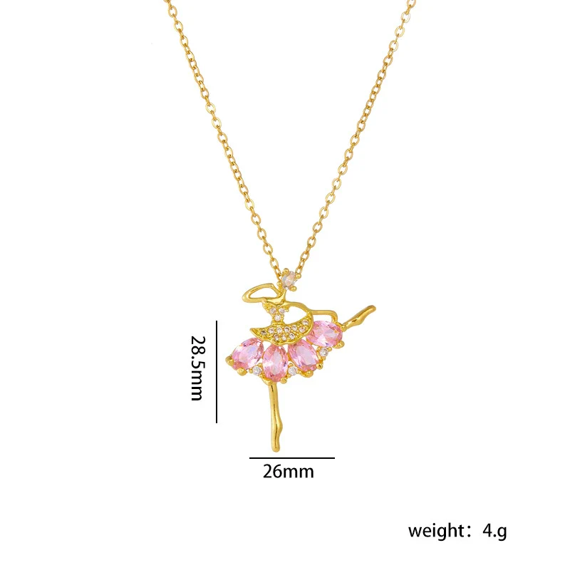 Ballet Girl Necklace Copper Titanium Steel With Cartoon Characters Mixed Gem Inlay Electroplating Ochain For Women Light Luxury Style - Image 6