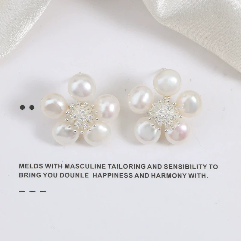 Baroque Petal Pearl Earrings S925 Silver Needle Handwoven Alien Shape Natural Freshwater Pearls For Women - Image 2