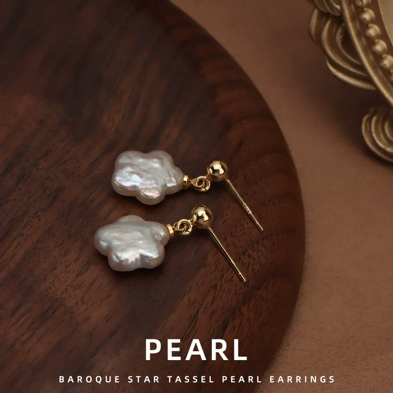 Baroque Plum Blossom Natural Freshwater Pearl Earrings S925 Silver Needle