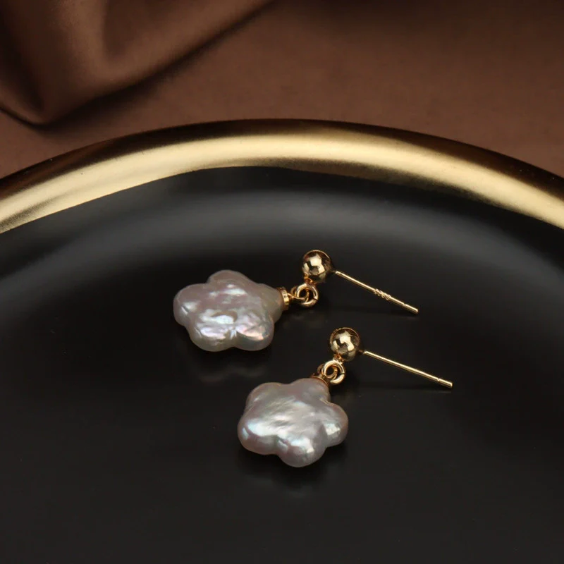 Baroque Plum Blossom Natural Freshwater Pearl Earrings S925 Silver Needle - Image 2