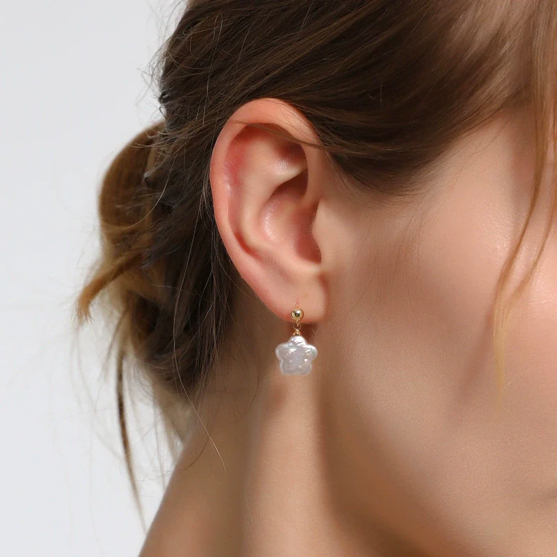 Baroque Plum Blossom Natural Freshwater Pearl Earrings S925 Silver Needle - Image 3