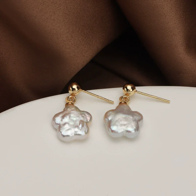 Baroque Plum Blossom Natural Freshwater Pearl Earrings S925 Silver Needle - Image 4
