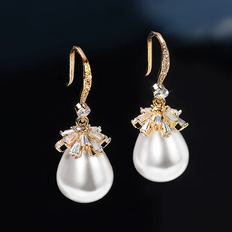 Baroque Style Earrings Copper Artificial Pearl Geometric - Image 4