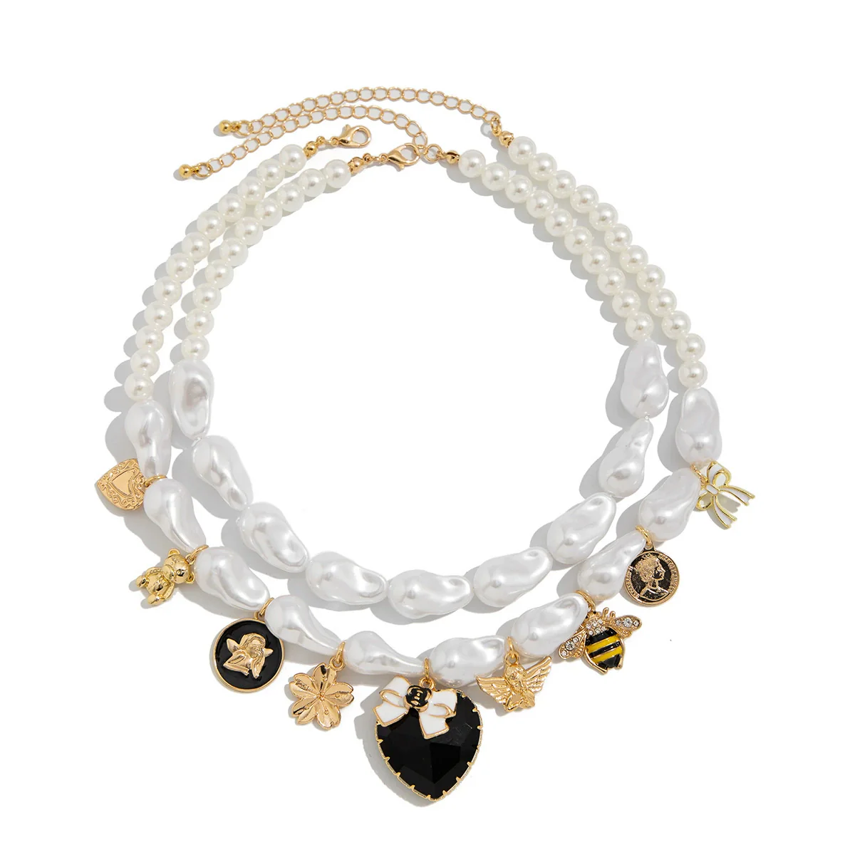 Baroque Style Imitation Pearl And Alloy Heart Shape Pendant Necklace With Electroplating For Women - Image 5