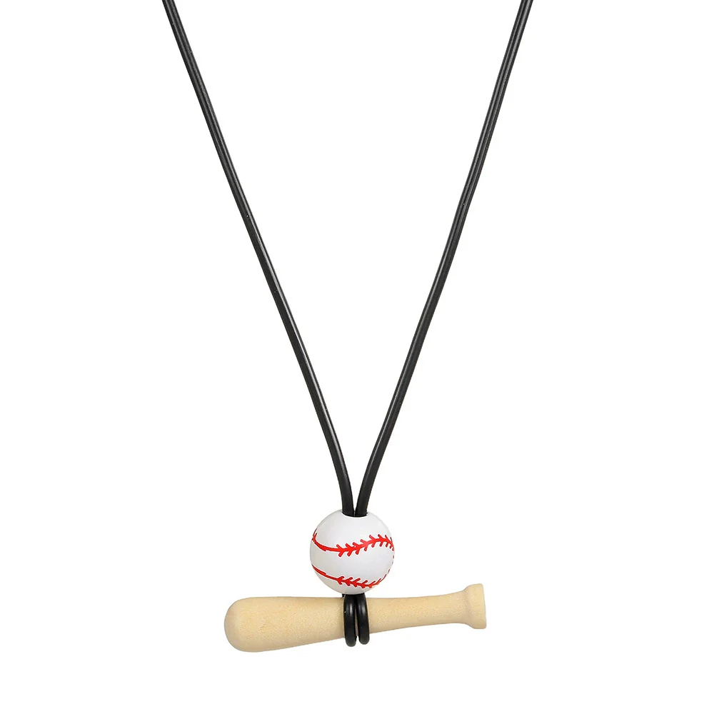 Baseball Bat Pendant Necklace Wooden Leather Stone Geometric Handmade Unisex - Image 5