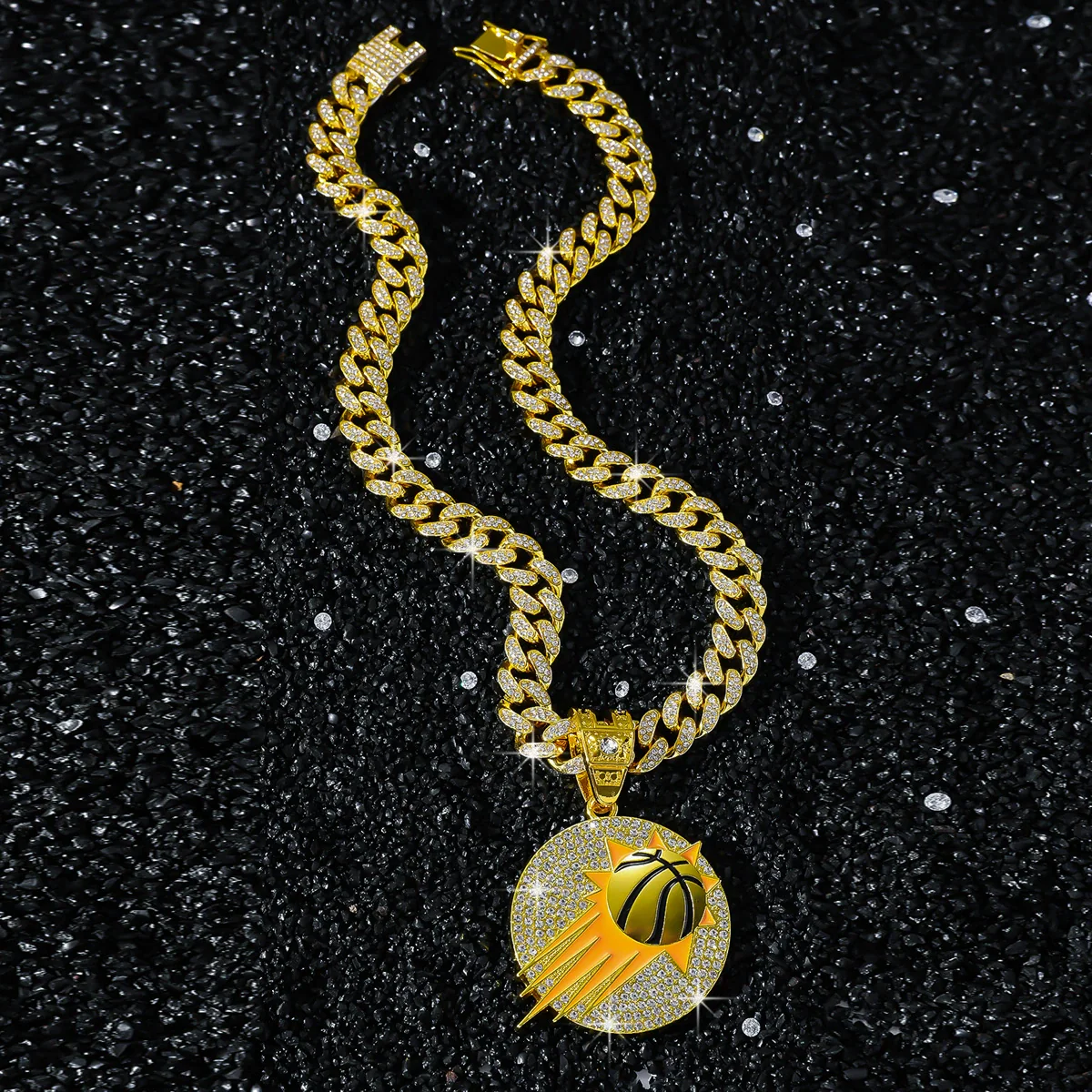 Basketball Logo Pendant Necklace Hiphop Style Alloy Cuban Chain Electroplated - Image 4
