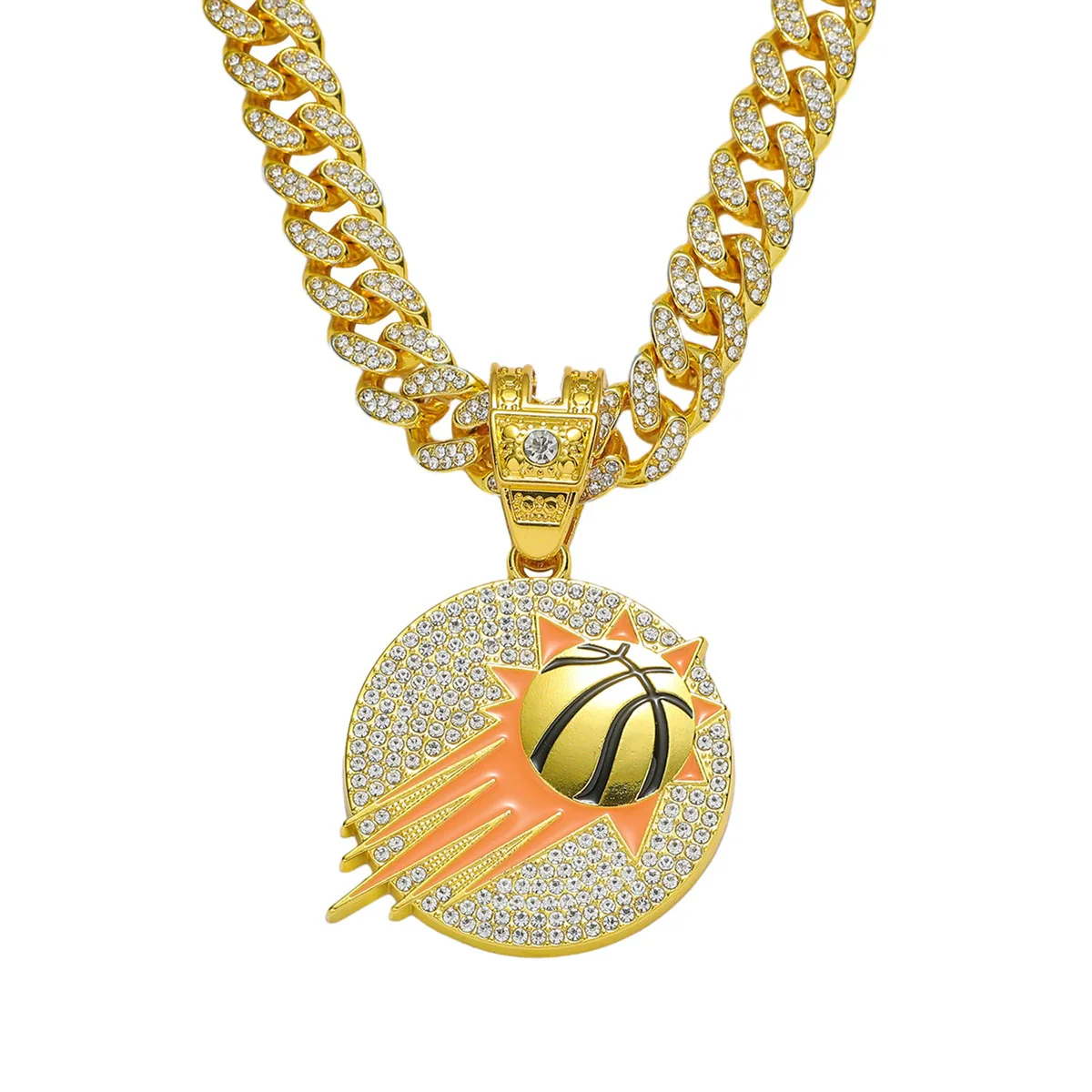 Basketball Logo Pendant Necklace Hiphop Style Alloy Cuban Chain Electroplated - Image 5