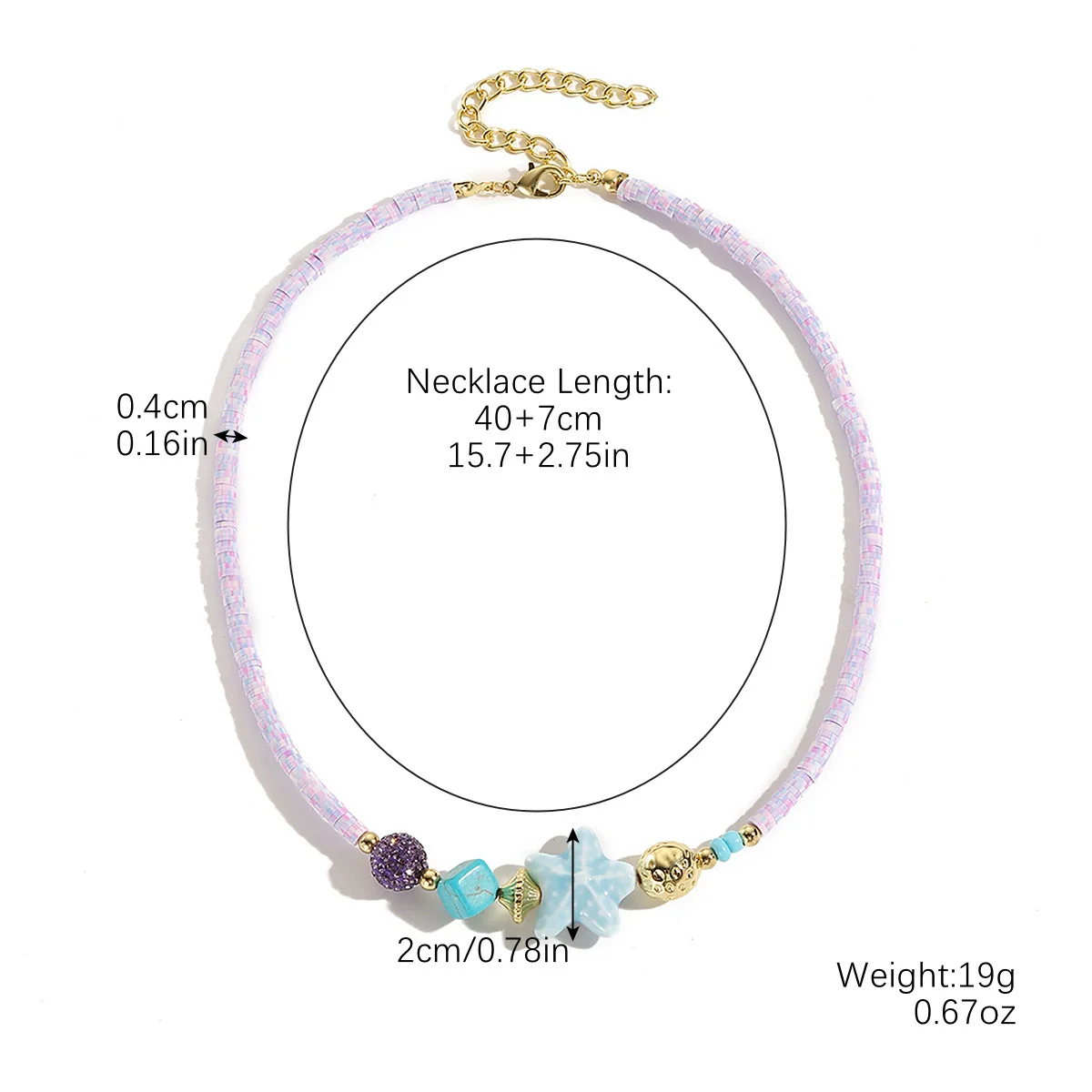 Beaded Bohemian Women's Necklace With Artificial Crystal Ceramic Pendant Electroplated Ball Chain Constellation Heart Flower Drop Shape Geometric Design - Image 7