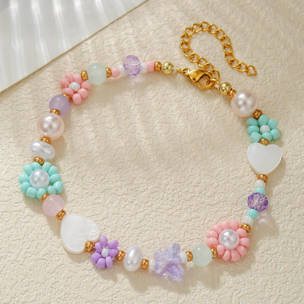 Beaded Bracelet Rice Beads Imitation Pearl Glass Geometric Retro Handmade Style For Men - Image 7