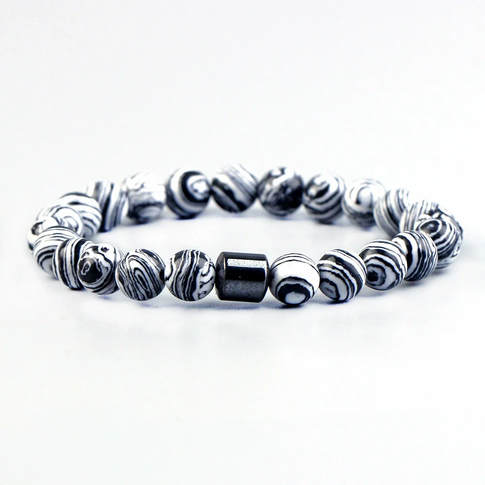 Beaded Bracelet White Pine Stone Black Stone Tiger Eye Stone Volcanic Stone Map Stone Geometric Pattern Manual Design Unisex - Image 13