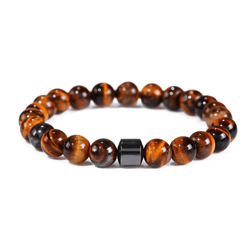 Beaded Bracelet White Pine Stone Black Stone Tiger Eye Stone Volcanic Stone Map Stone Geometric Pattern Manual Design Unisex - Image 5