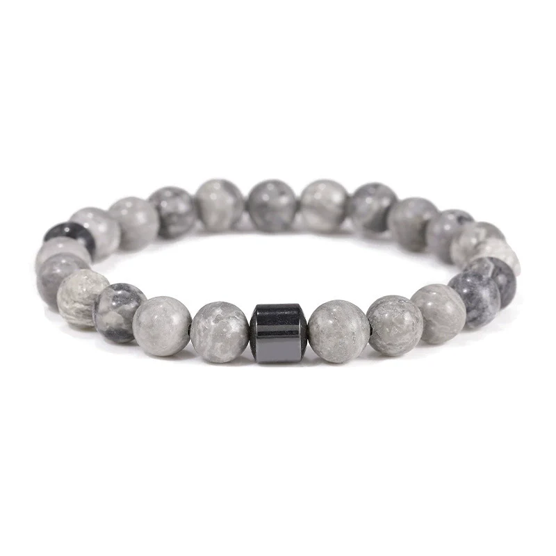Beaded Bracelet White Pine Stone Black Stone Tiger Eye Stone Volcanic Stone Map Stone Geometric Pattern Manual Design Unisex - Image 9