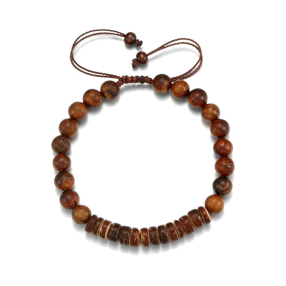 Beaded Bracelet Wooden Beads Stone Stainless Steel Geometric Handmade Unisex - Image 10