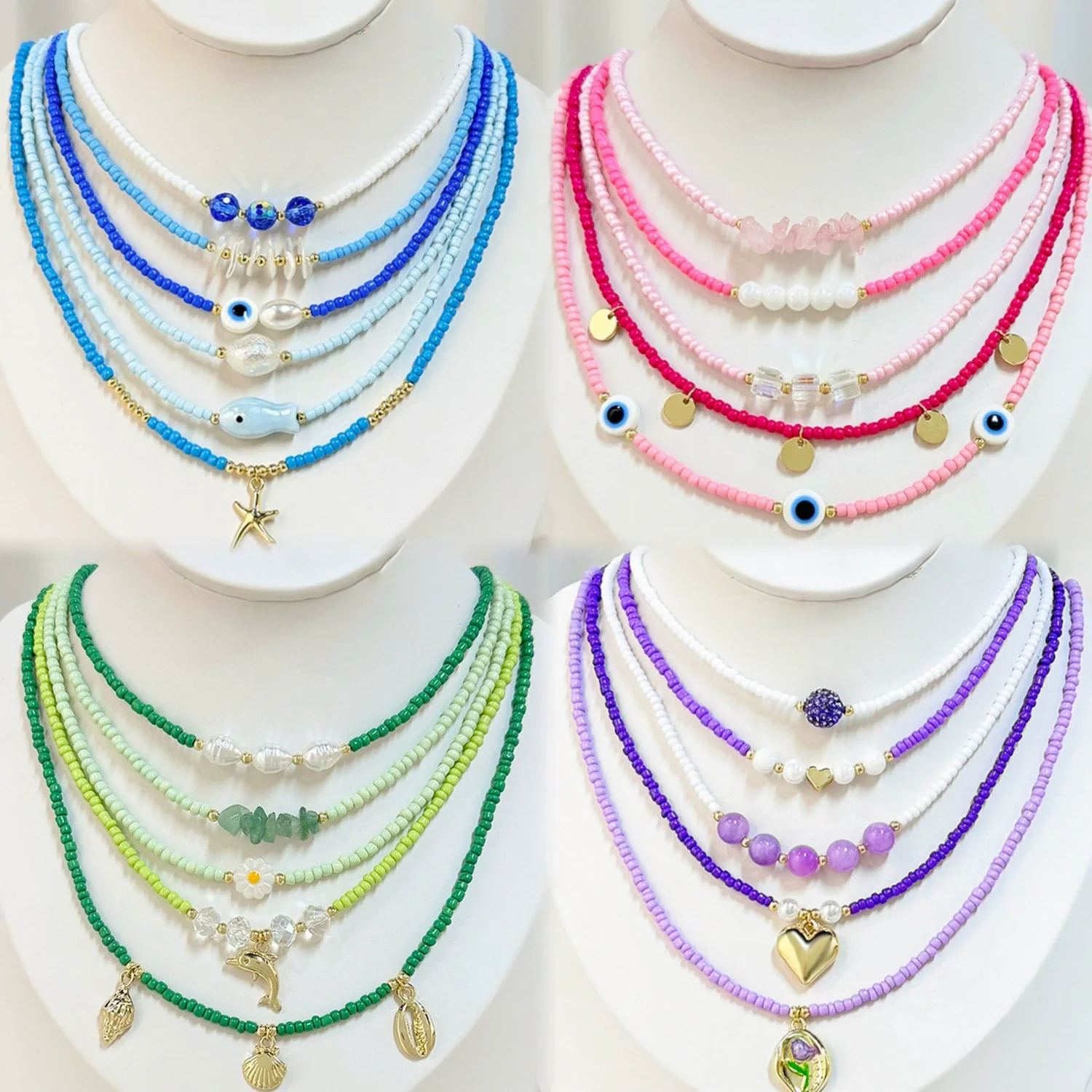 Beaded Necklace Clavicle Chain Imitation Pearl Alloy Heart Flowers Geometric Design Diamond Style For Women - Image 4
