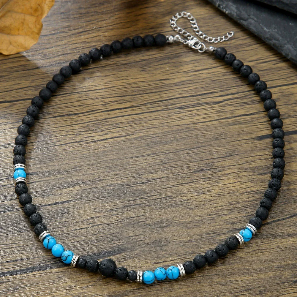 Beaded Necklace Stainless Steel Black Frosted Faceted Black Agate Hiphop Punk Handmade Unisex - Image 11