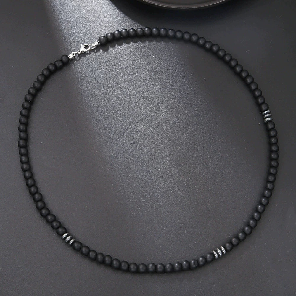 Beaded Necklace Stainless Steel Black Frosted Faceted Black Agate Hiphop Punk Handmade Unisex - Image 7