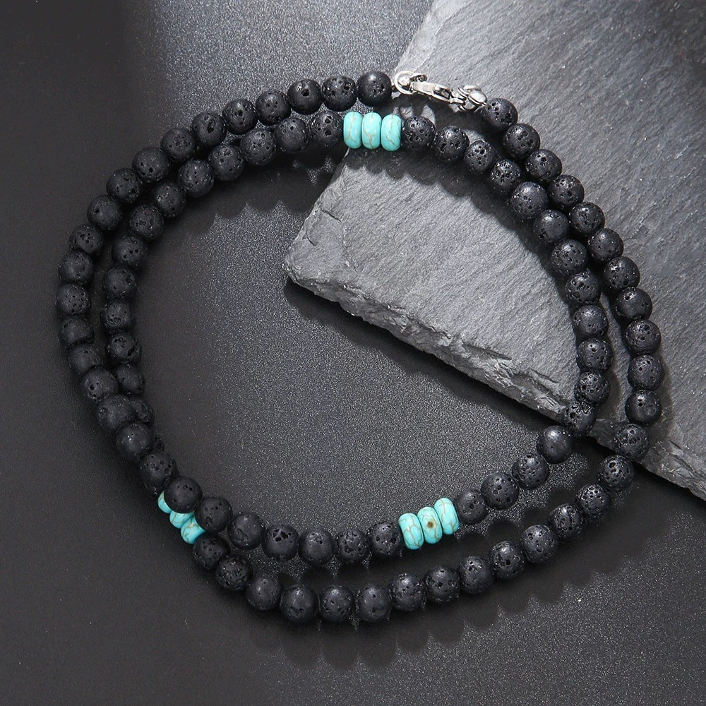 Beaded Necklace Stainless Steel Black Frosted Faceted Black Agate Hiphop Punk Handmade Unisex - Image 8